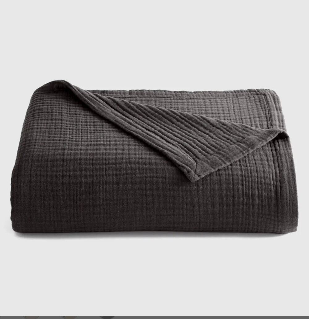 NWT Quince 100% Organic Cotton Gauze Blanket Full Queen Charcoal Gray MSRP$79.90